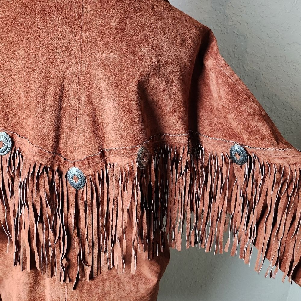 Lew Magram Vintage Western Fringe Long Sleeve Shirt Jacket Brown Orange Size S - Picture 5 of 10